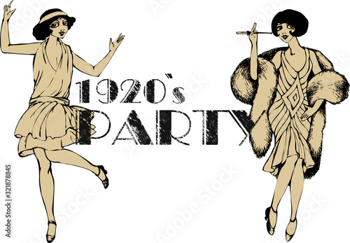 Pretty girl dressed for a party in the style of roaring twenties. Vector illustration