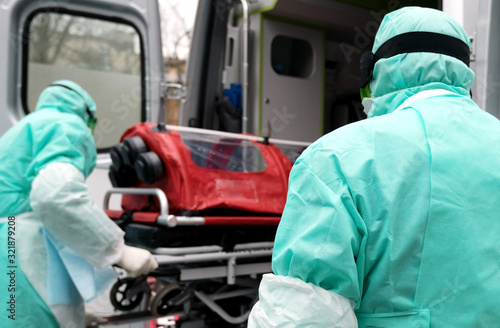 Картината върху платно biohazard, virus, face in protective suit and gas mask