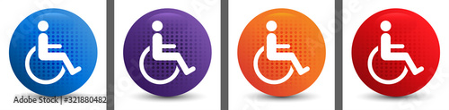 Wheelchair handicap icon abstract halftone round button set
