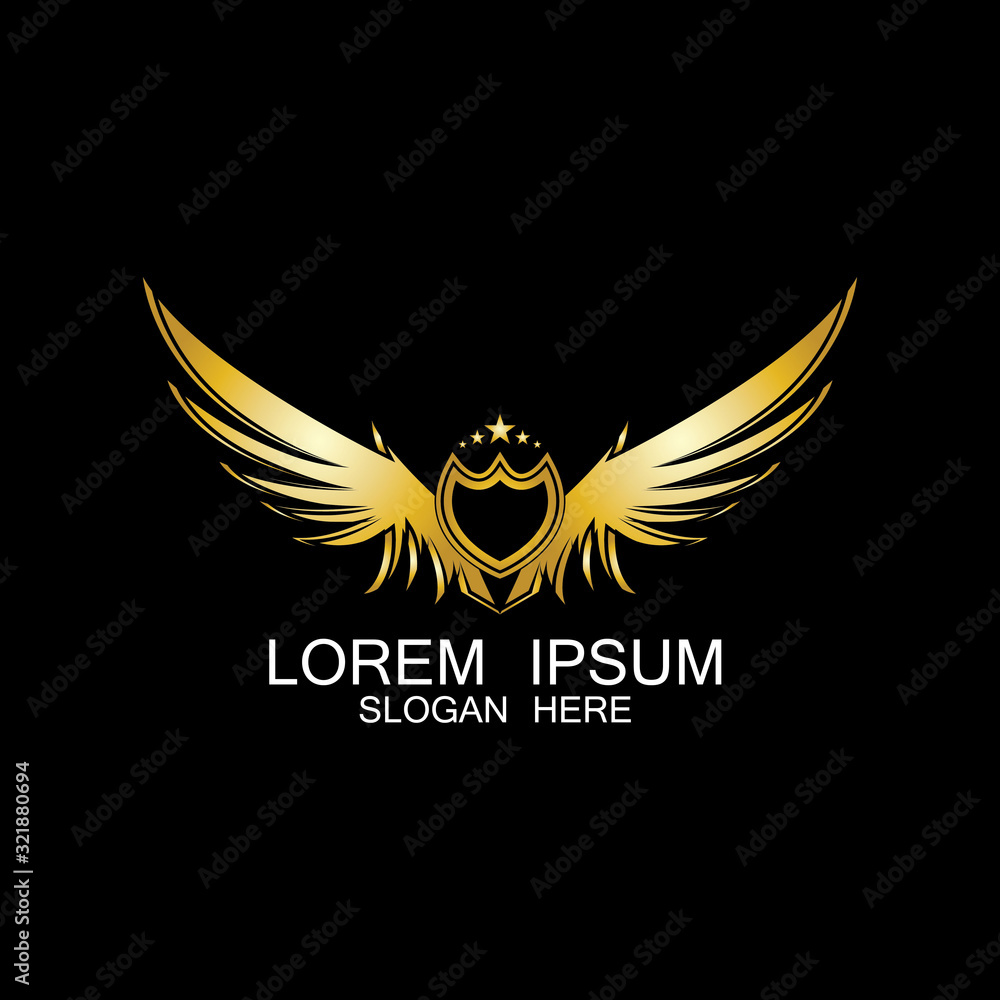 Fototapeta premium winged shield gold logo design symbol vector illustration-vector