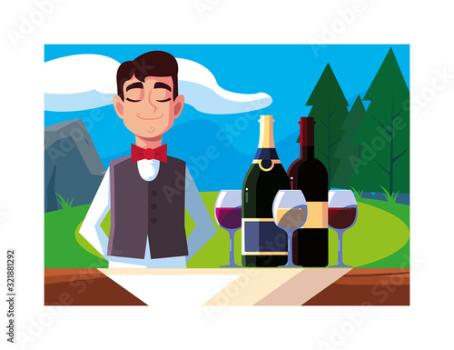 man professional waiter offering red wine