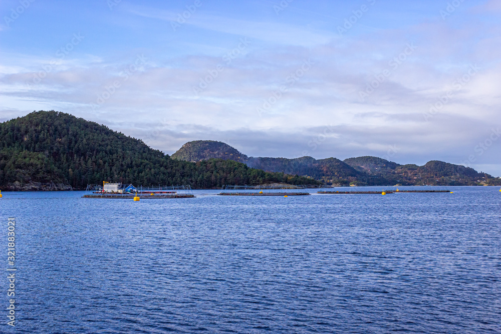 Fish farm close to Stavanger cultivating fish, Norway