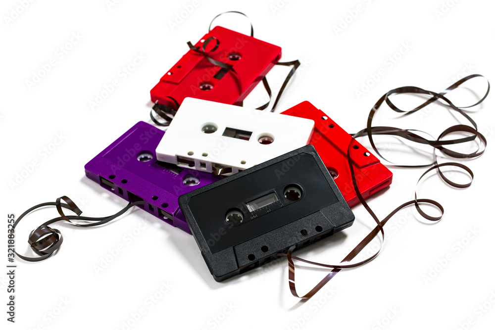 Compact Audio Cassette Tape Isolated on White Background. Selective focus. Compact Audio Cassette Tape Isolated on White Background. Selective focus.