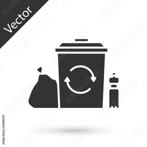 Grey Recycle bin with recycle symbol icon isolated on white background. Trash can icon. Garbage bin sign. Recycle basket. Vector Illustration