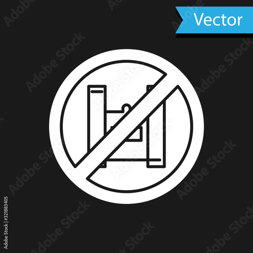 White Say no to plastic bags poster icon isolated on black background. Disposable cellophane and polythene package prohibition sign. Vector Illustration