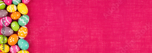 Canvas Print Colorful Easter Egg banner with side border against a vibrant pink burlap background