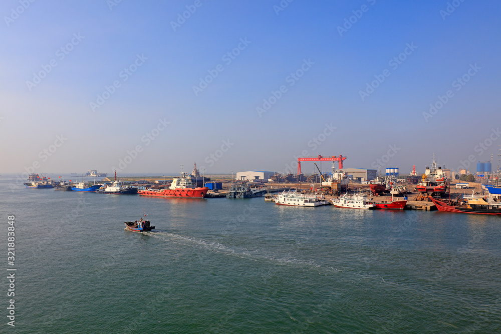 shipbuilding plant wharf scenery, Luannan County, Hebei Province, China
