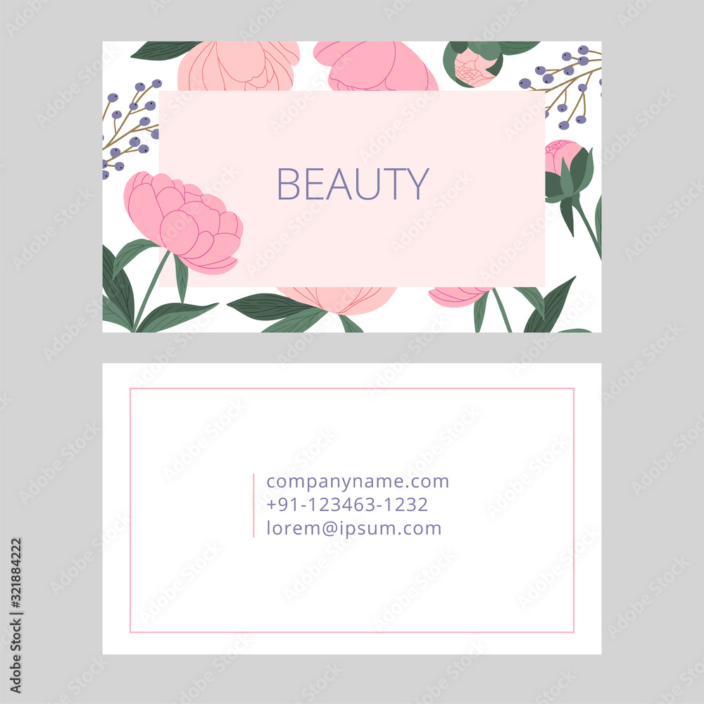 Floral beauty business card for flowers store, beauty salon. Feminine card.