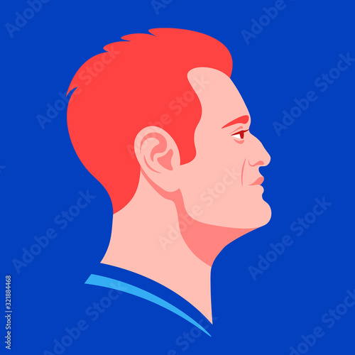 Profile of a redheaded man. Avatar of a European brutal businessman. Character face side view. Social Media. Vector flat illustration