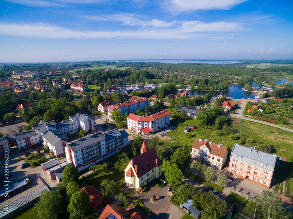 Aerial view of Wegorzewo town, Poland (former Angerburg, East Prussia)