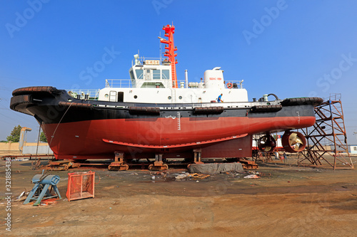 Ships under construction in shipyards  Luannan County  Hebei Province  China
