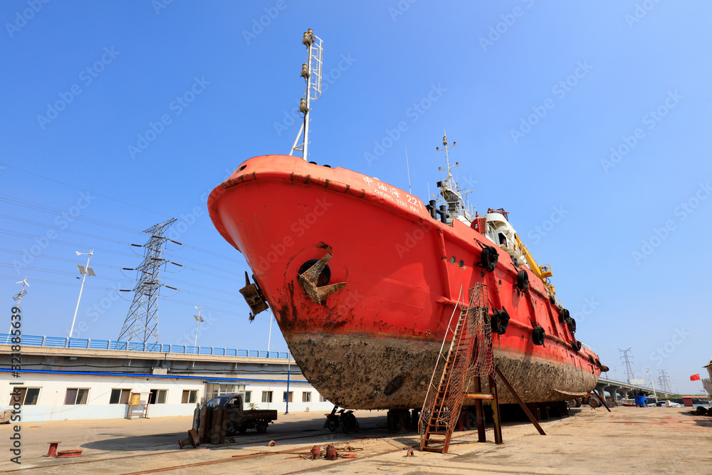 Fototapeta premium Ships under construction in shipyards, Luannan County, Hebei Province, China