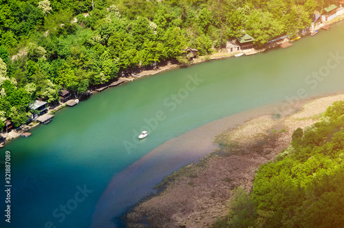 Top view of boat on a river