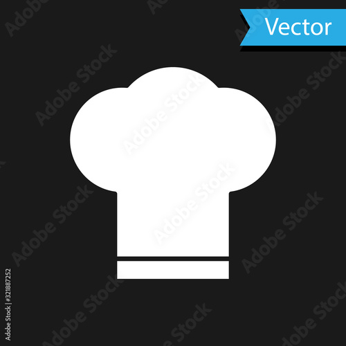 White Chef hat icon isolated on black background. Cooking symbol. Cooks hat. Vector Illustration
