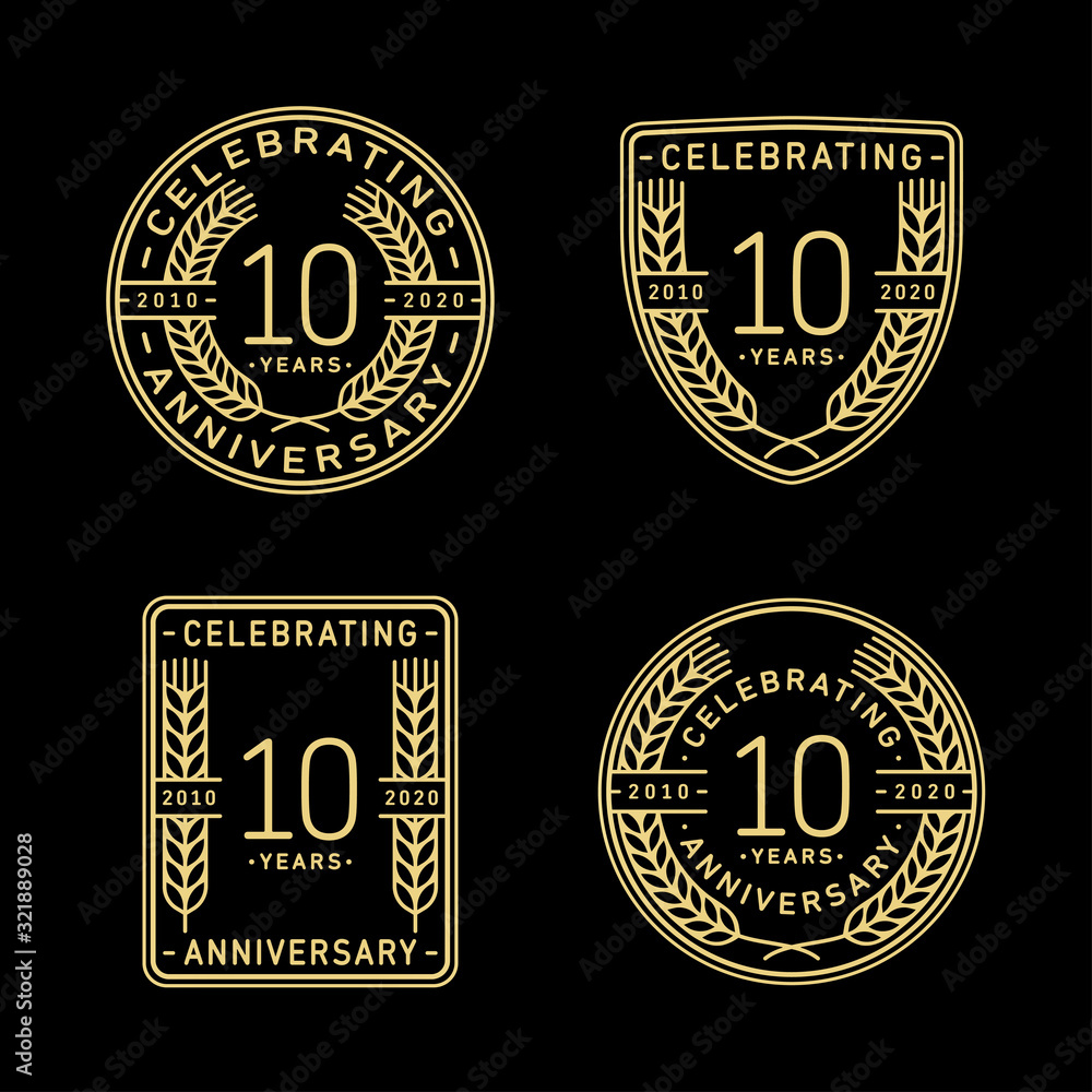 10 years anniversary celebration logotype. 10th anniversary logo collection. Set of anniversary design template. Vector and illustration.