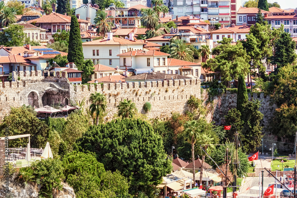 Fototapeta premium Buildings with red roofs in the old town, Antalya. Turkey