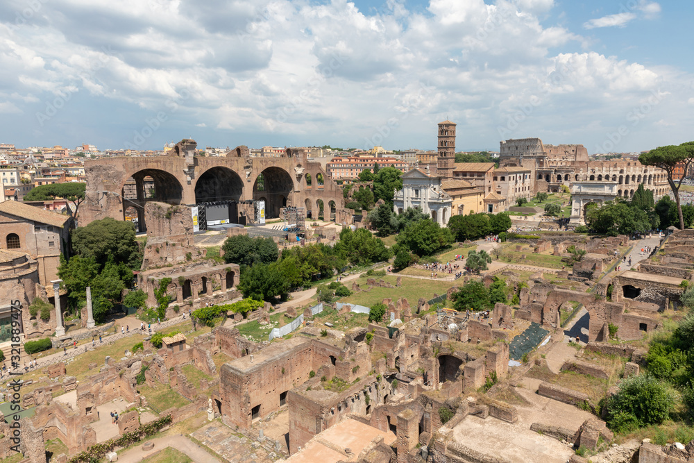 Panoramic view of Roman forum, also known by Forum Romanum