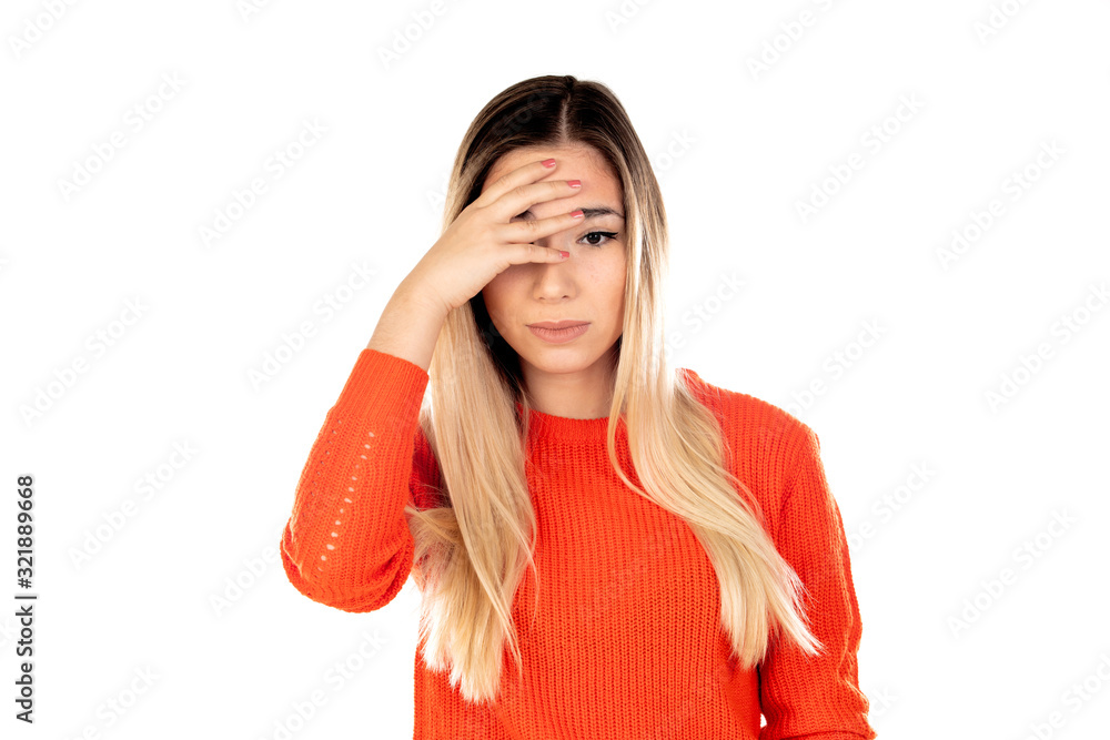 Pretty blonde woman with red jersey Pretty blonde woman with red jersey