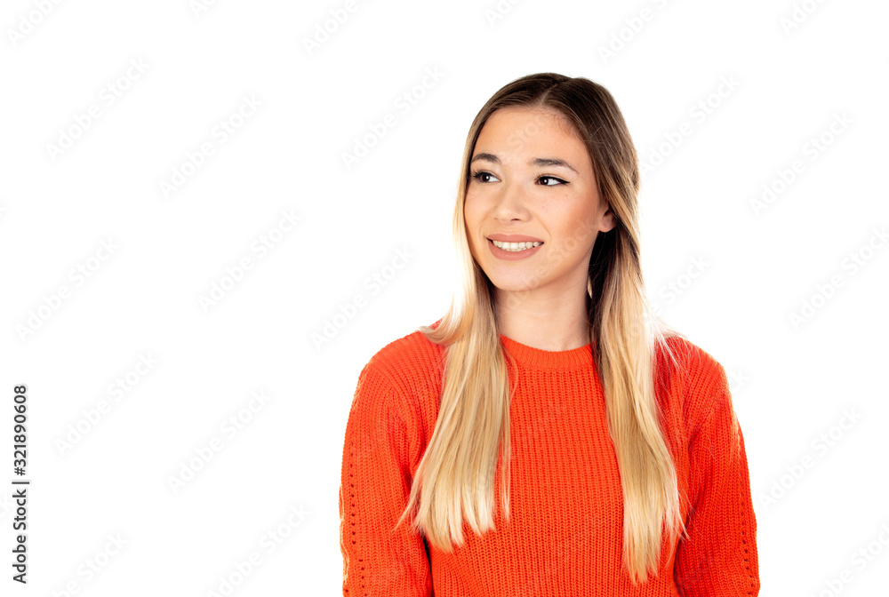 Pretty blonde woman with red jersey Pretty blonde woman with red jersey