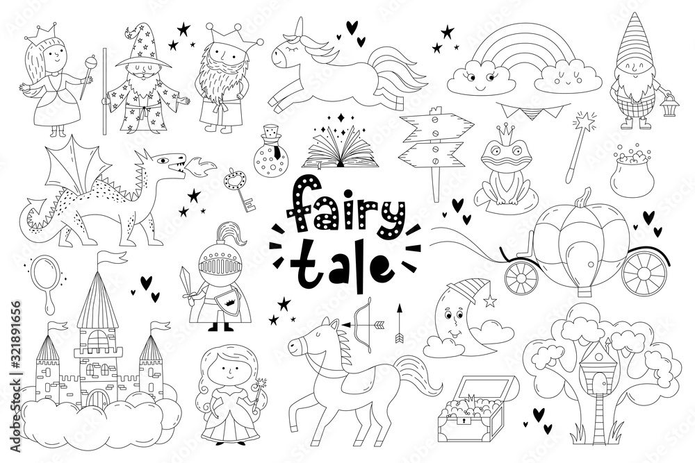 Set of fairy tale objects collection. Set of fairy tale objects collection.
