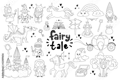 Set of fairy tale objects collection.