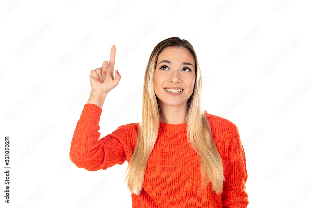 Pretty blonde woman with red jersey
