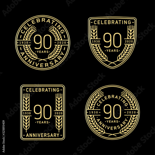 90 years anniversary celebration logotype. 90th anniversary logo collection. Set of anniversary design template. Vector and illustration.