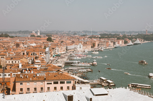 Panoramic view of Venice city with historic buildings and coast