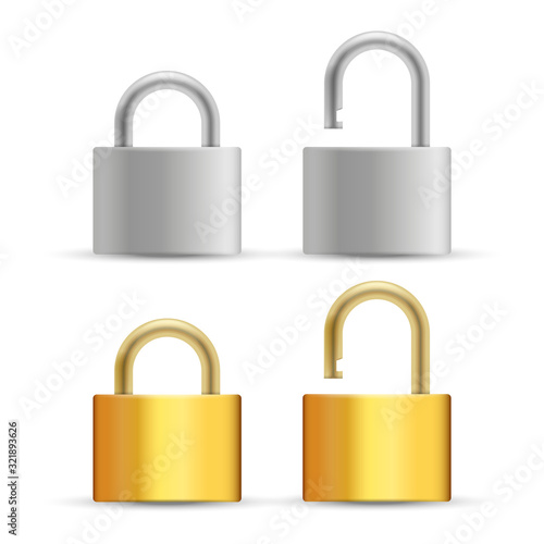 Set of realistic Padlocks isolated on white background. Vector illustration.