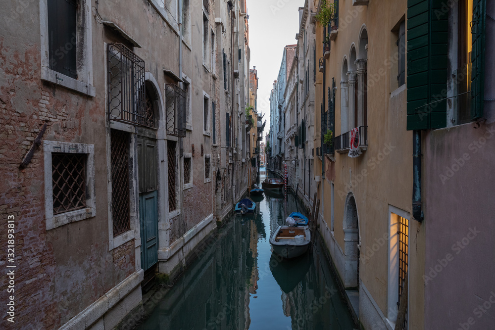 Panoramic view of Venice canal with historical buildings