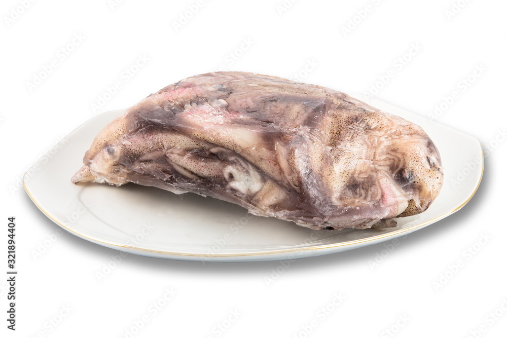 Frozen squid, ice, isolated. Frozen squid, ice, isolated.