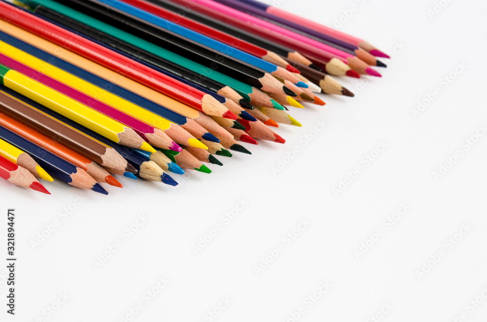 Color pencils isolated on white clean background close up