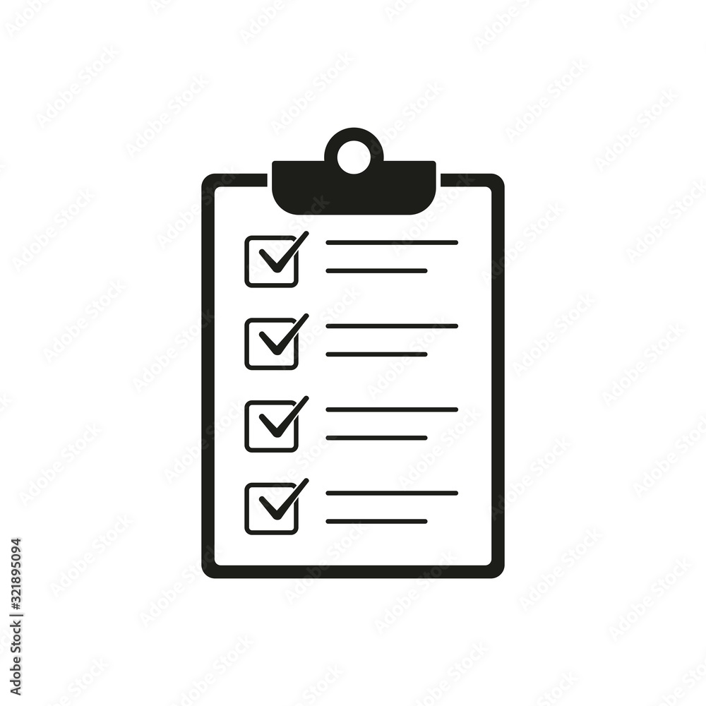 Checklist icon flat style, isolated on white background, Clipboard icon vector. Note icon illustration Checklist icon flat style, isolated on white background, Clipboard icon vector. Note icon illustration