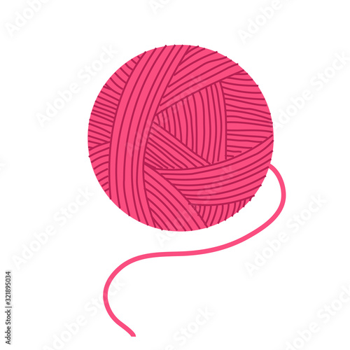 A skein of pink yarn. Isolated on white background. Vector illustration.