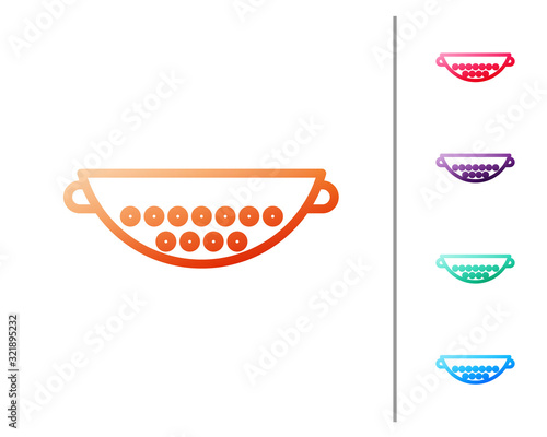 Red line Kitchen colander icon isolated on white background. Cooking utensil. Cutlery sign. Set color icons. Vector Illustration