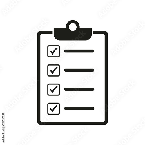 Checklist icon flat style, isolated on white background, Clipboard icon vector. Note icon illustration