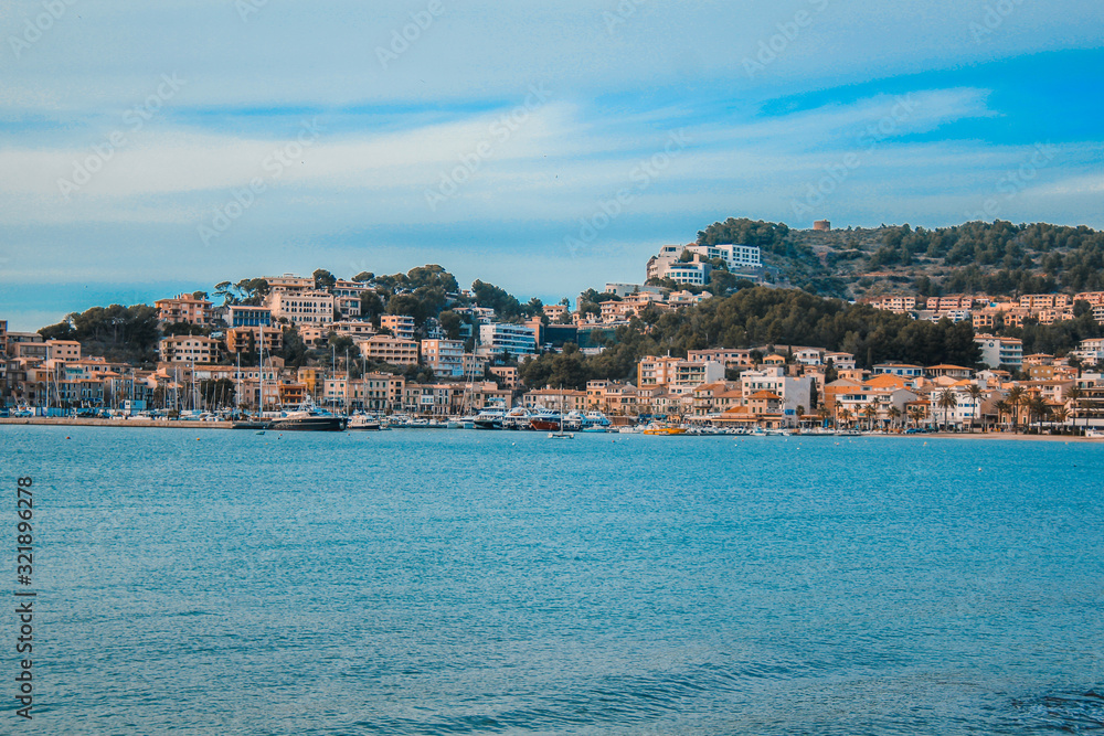 View of scenic Port De Soller in Mallorca, Spain