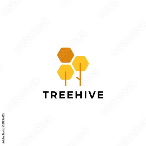 tree hive honey hexagon logo vector icon illustration