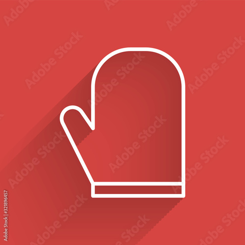 White line Oven glove icon isolated with long shadow. Kitchen potholder sign. Cooking glove. Vector Illustration