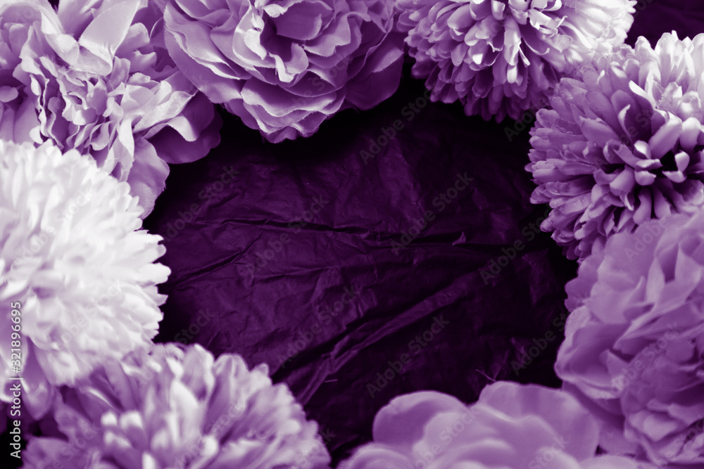 Obraz premium Beautiful abstract color blue and purple flowers on black background and blue graphic flower frame and pink leaves texture, purple background, colorful graphics banner happy valentine day