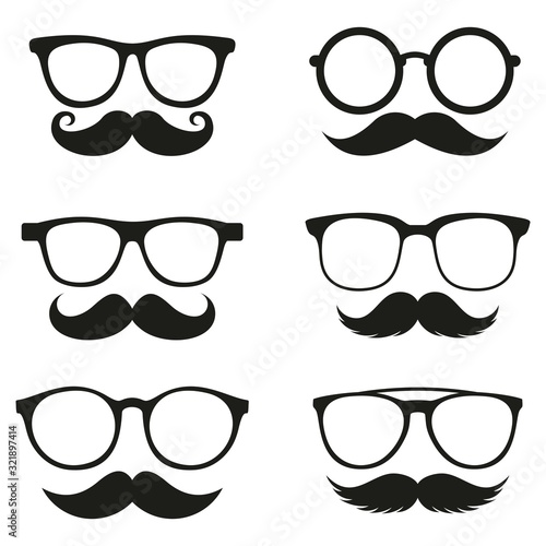 Set of black hipster mustache and glasses, vector Illustration