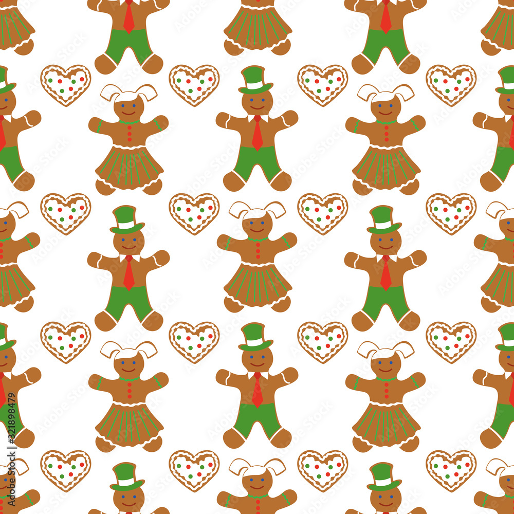 Fototapeta premium Christmas, New Year 2020 pattern Gingerbread man