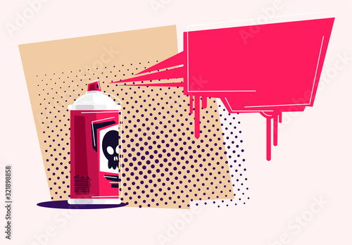 Vector illustration of a spray can of graffiti with paint sprays a cloud for text