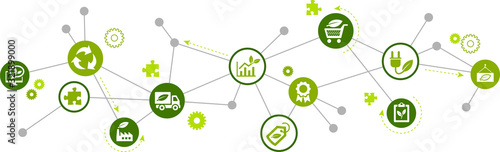 Sustainable business vector illustration. Concept with connected icons related to ecology and green technology in business.