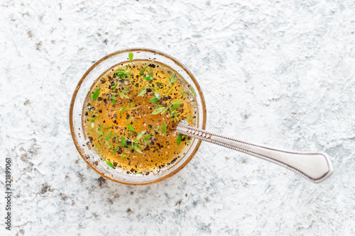 Peppered thyme honey sauce top view