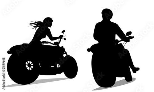 silhouette of man and woman on motorcycle