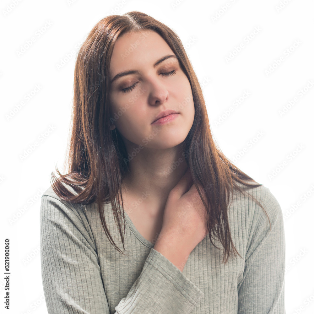 young dreaming brunet woman portrait isolated on white background young dreaming brunet woman portrait isolated on white background