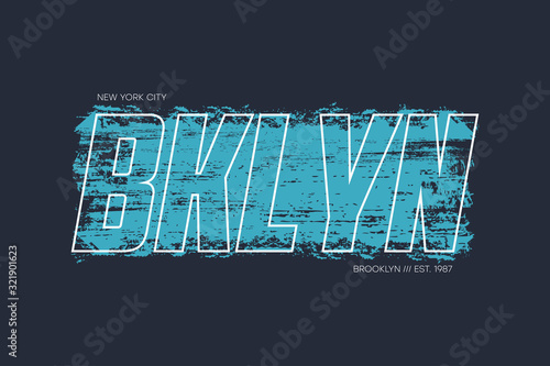 New York, Brooklyn t-shirt design with brush stroke and slogan - Bklyn. Typography graphics for athletic apparel print. Vector illustration.