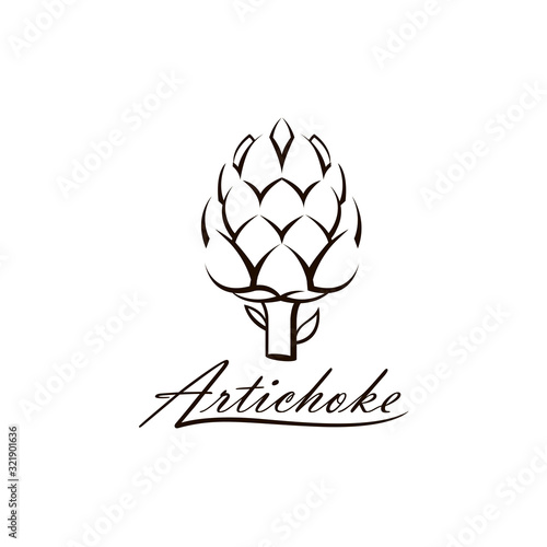 black artichoke bud vegetable illustration isolated on white background
