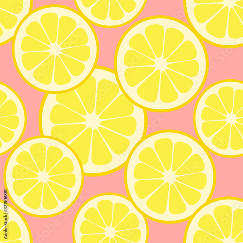 Seamless pattern lemon slices on pink background